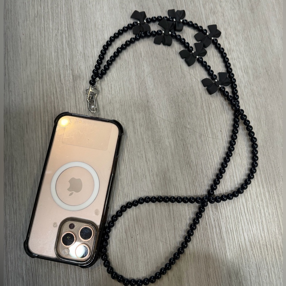 Black Beaded Phone Lanyard for cell phones